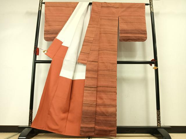 平和屋着物●訪問着 紬地 横縞 正絹 逸品 AABL8377fy
