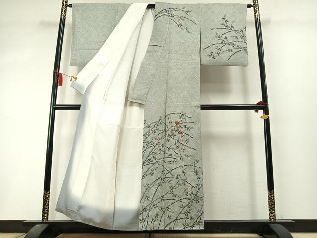 平和屋着物●訪問着 総絞り 刺繍 枝花文 金糸 正絹 逸品 AABL8378fy