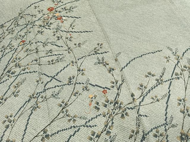 平和屋着物●訪問着 総絞り 刺繍 枝花文 金糸 正絹 逸品 AABL8378fy