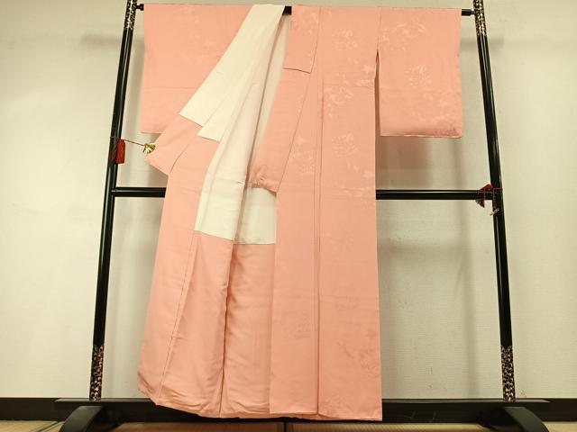 平和屋着物●上質な色無地 色紙花文 宍色 正絹 逸品 未使用 AABL8384fy