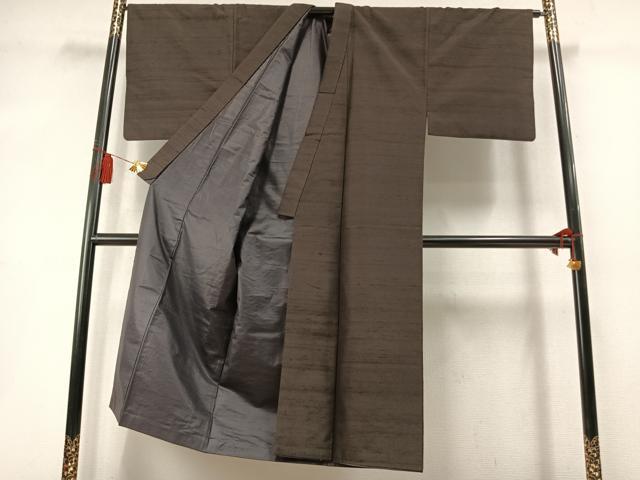 平和屋着物●男性 紬 色無地 赤墨色 正絹 逸品 AABL8389fy