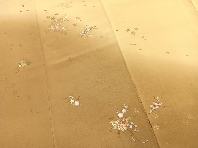 平和屋着物●訪問着 刺繍 草花文 暈し染め 金糸 金彩 正絹 逸品 AABL8418fy
