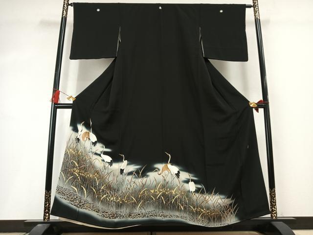 平和屋着物●豪華黒留袖 作家物 鶴 暈し染め 金彩 正絹 逸品 未使用 AABL8423fy