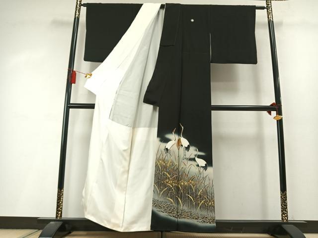 平和屋着物●豪華黒留袖 作家物 鶴 暈し染め 金彩 正絹 逸品 未使用 AABL8423fy
