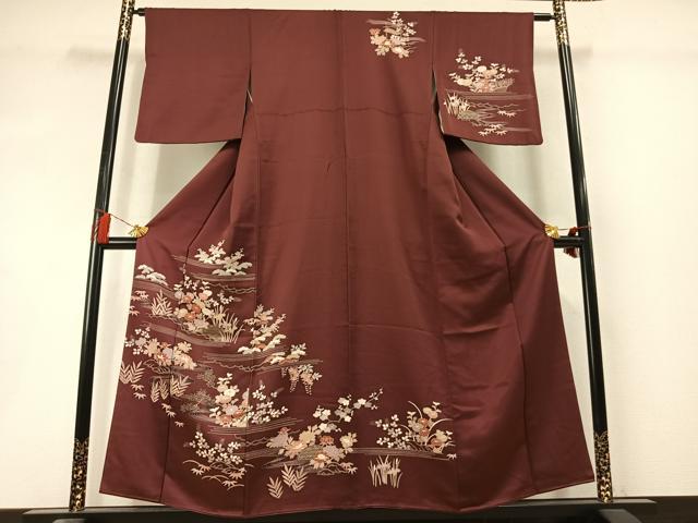 平和屋着物●訪問着 友禅 刺繍 草花文 正絹 逸品 AABL8430fy