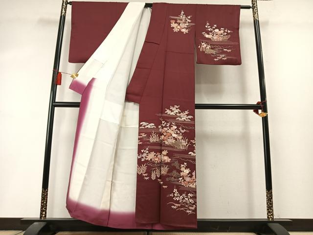 平和屋着物●訪問着 友禅 刺繍 草花文 正絹 逸品 AABL8430fy