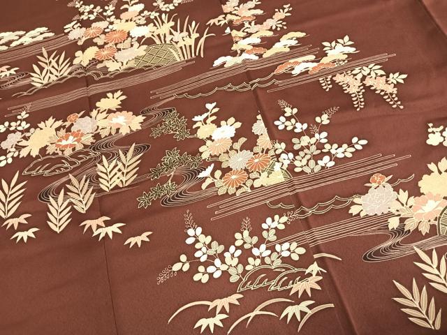 平和屋着物●訪問着 友禅 刺繍 草花文 正絹 逸品 AABL8430fy