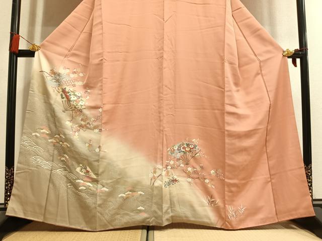 平和屋着物●訪問着 扇面花文 暈し染め 金彩 正絹 逸品 AABL8433fy