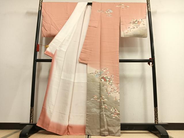 平和屋着物●訪問着 扇面花文 暈し染め 金彩 正絹 逸品 AABL8433fy
