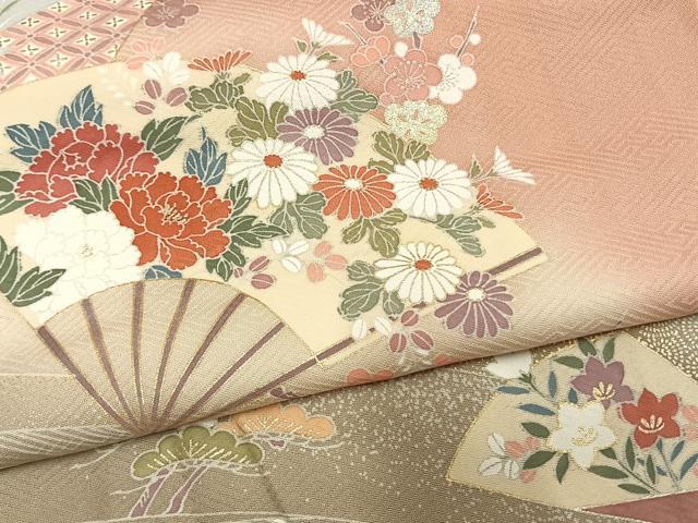 平和屋着物●訪問着 扇面花文 暈し染め 金彩 正絹 逸品 AABL8433fy