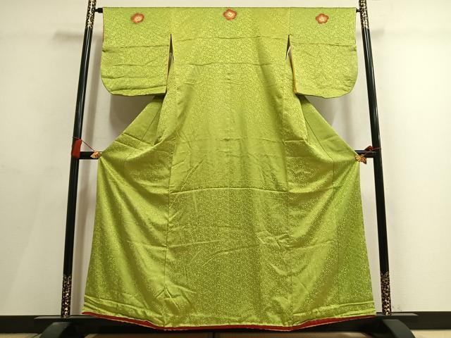 平和屋着物●上質な色無地 花唐草地紋 若苗色 正絹 逸品 AABL8436fy