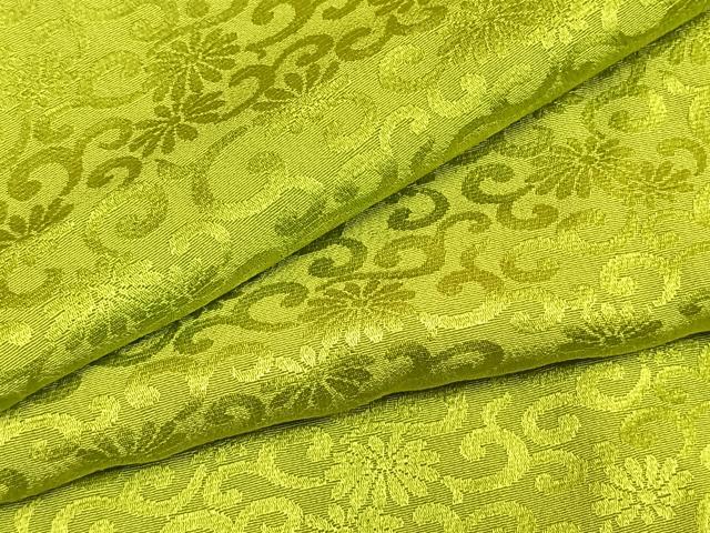 平和屋着物●上質な色無地 花唐草地紋 若苗色 正絹 逸品 AABL8436fy