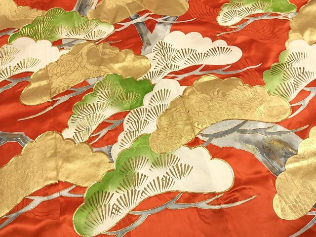平和屋着物●豪華振袖 駒刺繍 枝松文 金糸 金彩 正絹 逸品 AABL8437fy