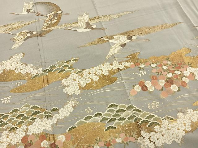 平和屋着物●豪華色留袖 駒刺繍 飛鶴花文 金彩 正絹 逸品 未使用 AABL8438fy