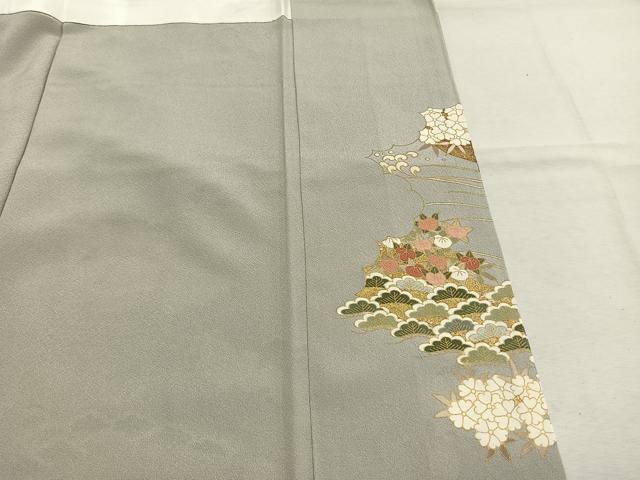 平和屋着物●豪華色留袖 駒刺繍 飛鶴花文 金彩 正絹 逸品 未使用 AABL8438fy