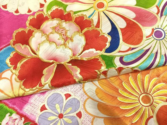 平和屋着物●AMIAYA×紅一点 振袖 駒刺繍 花鳥文 金彩 正絹 逸品 AABL8448fy