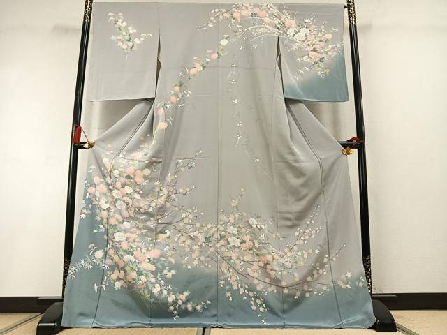 平和屋着物●訪問着 友禅 枝花文 暈し染め ロング丈 正絹 逸品 未使用 AABL8457fy