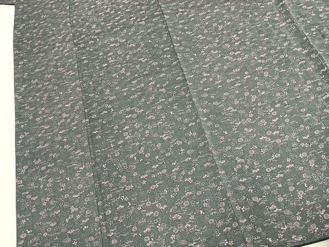 平和屋着物●お召 天目織 草花文 正絹 逸品 AABL8460fy