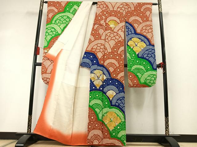 平和屋着物●豪華振袖 総絞り 駒刺繍 扇花文 金銀糸 正絹 逸品 AABL8462fy