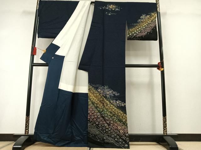 平和屋着物●訪問着 絞り 舞花文 暈し染め 銀通し地 さが美扱い 正絹 逸品 AABL8465fy