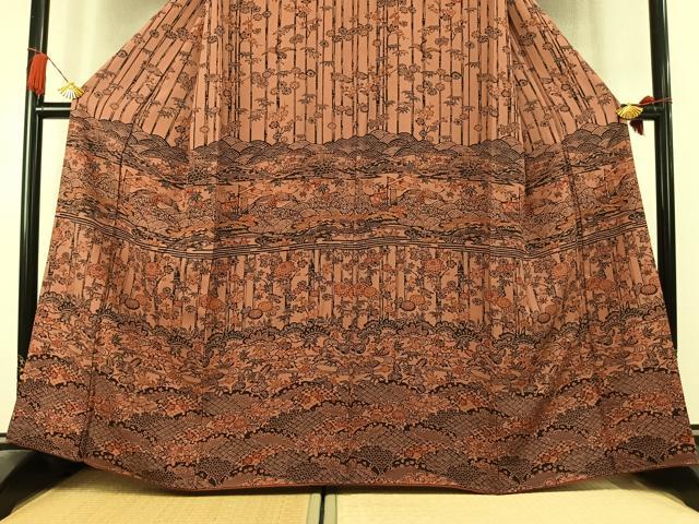 平和屋着物●訪問着 型染め 松竹梅 花鳥文 正絹 逸品 AABL8470fy