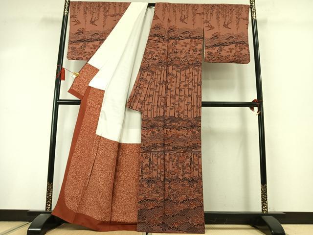 平和屋着物●訪問着 型染め 松竹梅 花鳥文 正絹 逸品 AABL8470fy