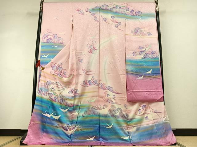 平和屋着物●写真家・秋山庄太郎 振袖 飛鳥文 暈し染め 金銀彩 仮絵羽 正絹 逸品 未使用 AABL8471fy
