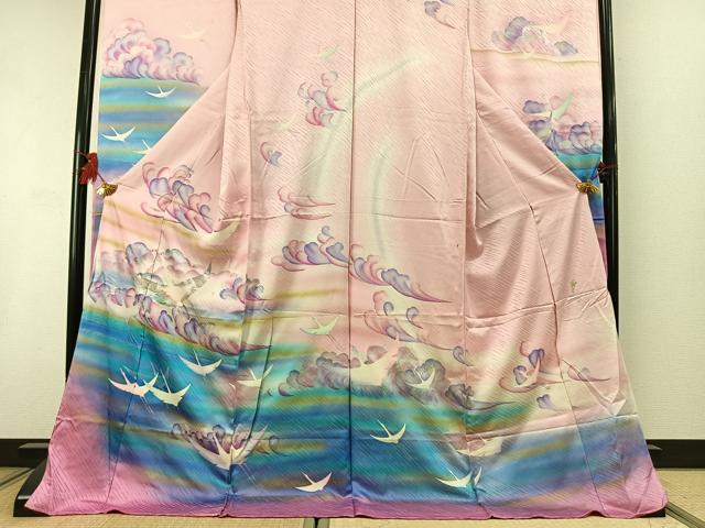 平和屋着物●写真家・秋山庄太郎 振袖 飛鳥文 暈し染め 金銀彩 仮絵羽 正絹 逸品 未使用 AABL8471fy