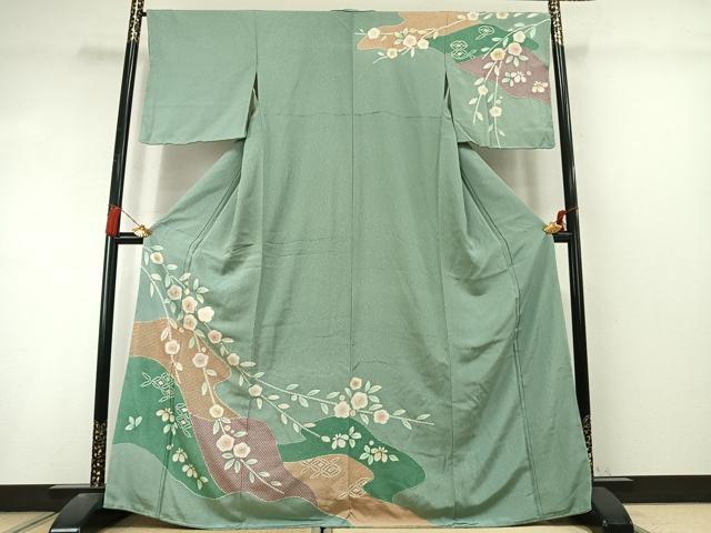 平和屋着物●中国三大刺繍 スワトウ刺繍 汕頭刺繍 相良刺繍 訪問着 草花文 金糸 正絹 逸品 未使用 AABL8478fy