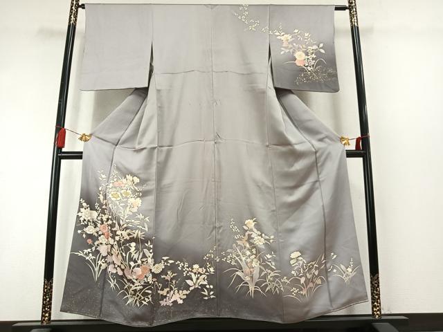 平和屋着物●訪問着 駒刺繍 草花文 暈し染め 金糸 金彩 正絹 逸品 AABL8479fy