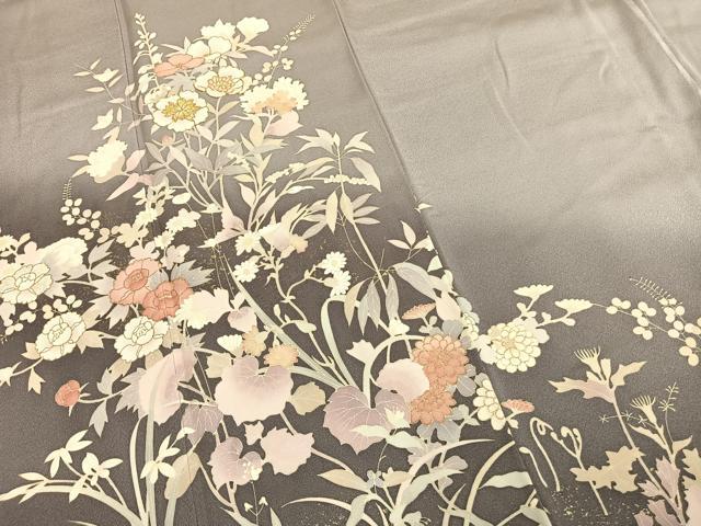 平和屋着物●訪問着 駒刺繍 草花文 暈し染め 金糸 金彩 正絹 逸品 AABL8479fy