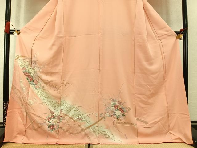 平和屋着物●訪問着 草花熨斗文 暈し染め 金彩 ロング丈 正絹 逸品 AABL8481fy