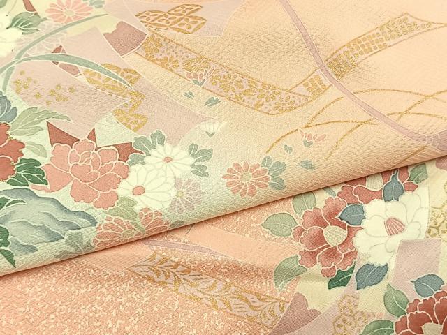 平和屋着物●訪問着 草花熨斗文 暈し染め 金彩 ロング丈 正絹 逸品 AABL8481fy