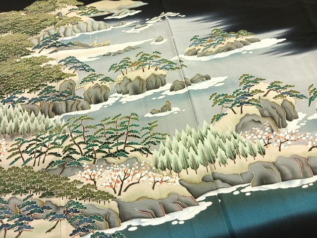 平和屋着物●豪華黒留袖 作家物 風景文 暈し染め 正絹 逸品 未使用 AABL8483fy