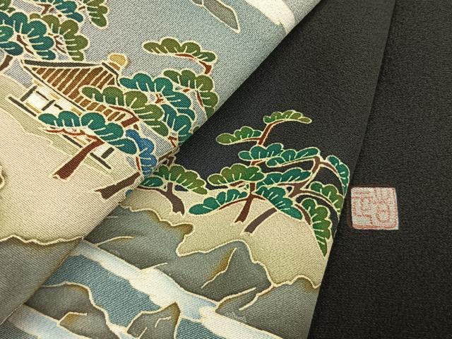 平和屋着物●豪華黒留袖 作家物 風景文 暈し染め 正絹 逸品 未使用 AABL8483fy