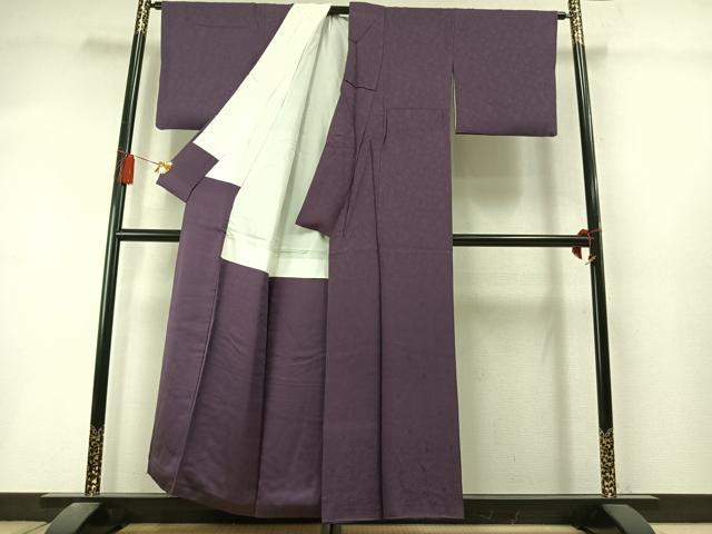 平和屋着物●上質な色無地 作家物 花唐草地紋 滅紫色 正絹 逸品 AABL8497fy