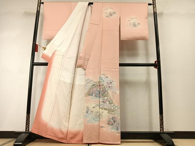 平和屋着物●訪問着 草花文 暈し染め 金銀彩 正絹 逸品 AABL8502fy