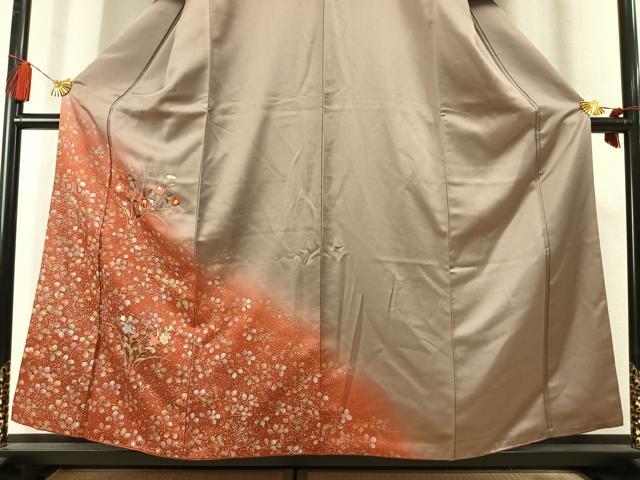 平和屋着物●訪問着 刺繍 草花文 暈し染め 金糸 金銀彩 正絹 逸品 AABL8504fy