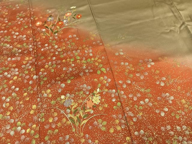 平和屋着物●訪問着 刺繍 草花文 暈し染め 金糸 金銀彩 正絹 逸品 AABL8504fy