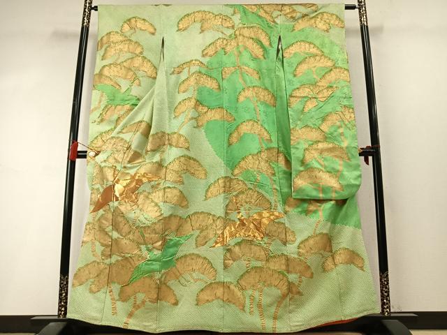 平和屋着物●豪華振袖 総絞り 駒刺繍 飛鶴枝松文 金彩 正絹 逸品 AABL8505fy