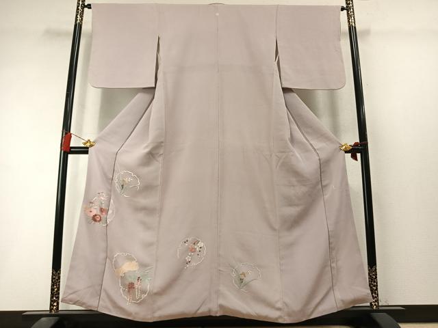 平和屋着物●加賀友禅の巨匠 初代 由水十久監修 中国三大刺繍 相良刺繍 総刺繍 色留袖 雪輪花文 鬼しぼ縮緬 正絹 逸品 AABL8513fy