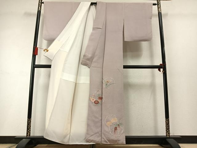 平和屋着物●加賀友禅の巨匠 初代 由水十久監修 中国三大刺繍 相良刺繍 総刺繍 色留袖 雪輪花文 鬼しぼ縮緬 正絹 逸品 AABL8513fy