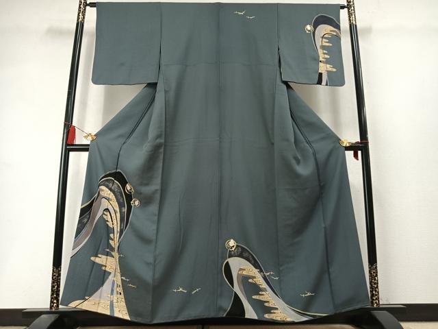 平和屋着物●訪問着 友禅 松葉丸文 金彩 正絹 逸品 AABL8514fy