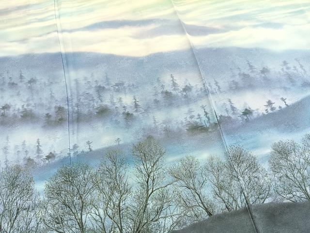 平和屋着物●訪問着 手描き 樹林文 暈し染め 正絹 逸品 未使用 AABL8518fy