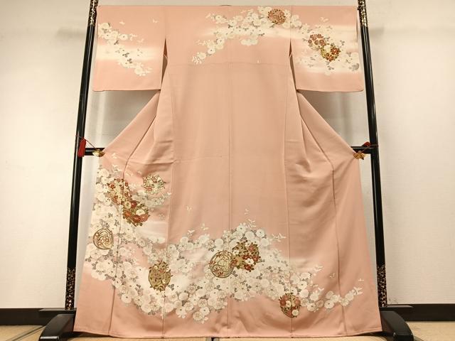 平和屋着物●訪問着 駒刺繍 花蝶文 暈し染め 金彩 正絹 逸品 AABL8519fy