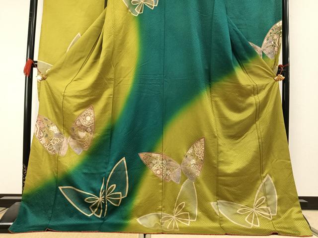 平和屋着物●豪華振袖 舞蝶文 暈し染め 金銀彩 金通し地 正絹 逸品 AABL8523fy