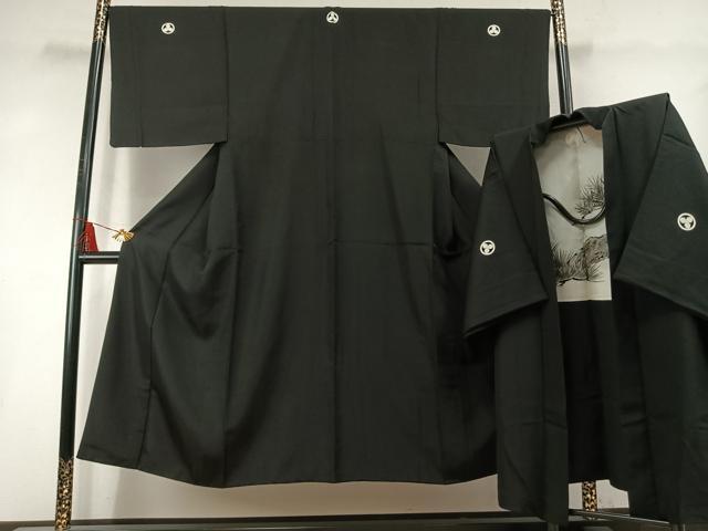平和屋着物●男性 黒紋付 羽織セット 正絹 逸品 AABL8527fy