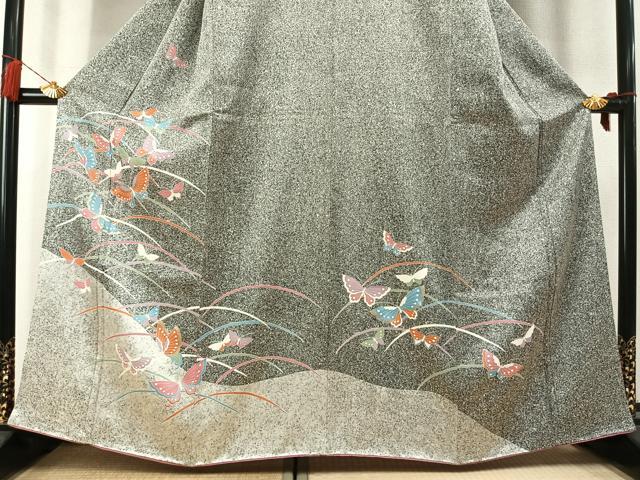 平和屋着物●訪問着 刺繍 舞蝶文 たたき染め 金糸 金銀彩 正絹 逸品 AABL8528fy