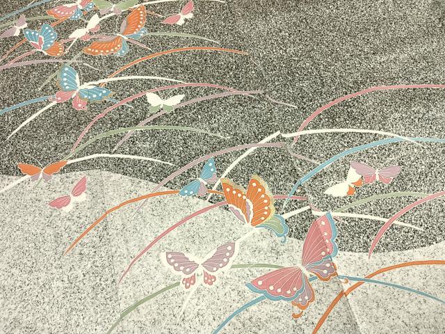 平和屋着物●訪問着 刺繍 舞蝶文 たたき染め 金糸 金銀彩 正絹 逸品 AABL8528fy