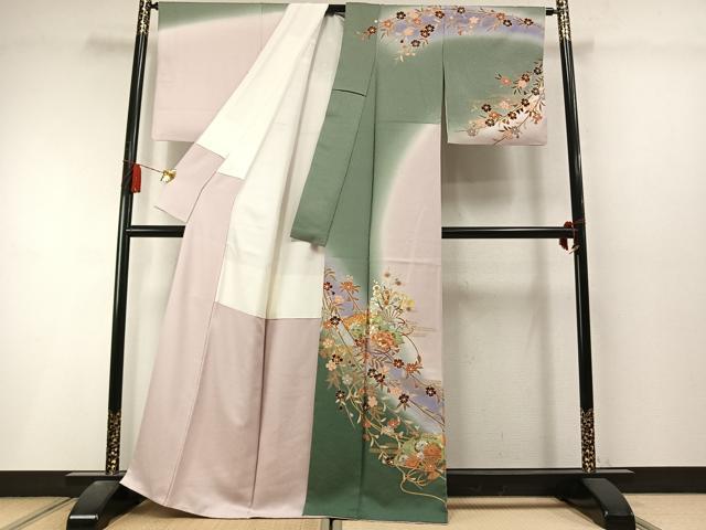 平和屋着物●訪問着 作家物 扇面花文 暈し染め 金銀彩 正絹 逸品 AABL8532fy